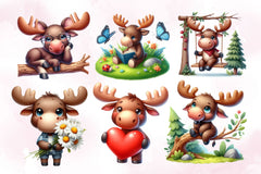 Cute Baby Moose Clipart Bundle - CraftNest - Digital Crafting and Art