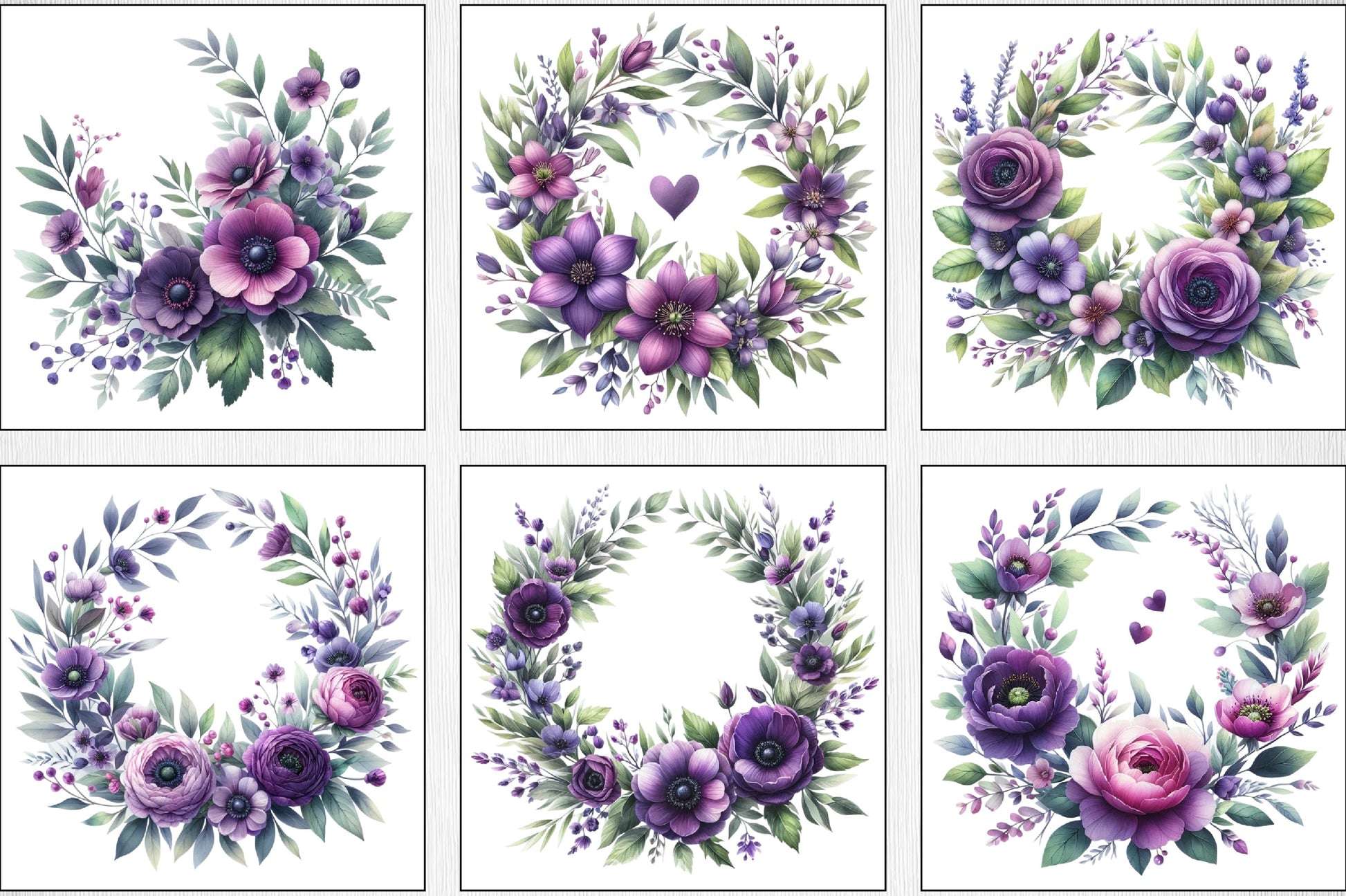 Purple Floral Wreath Clipart Bundle - CraftNest - Digital Crafting and Art