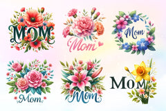 Text Mom Decorated With Flower Clipart Bundle - CraftNest - Digital Crafting and Art