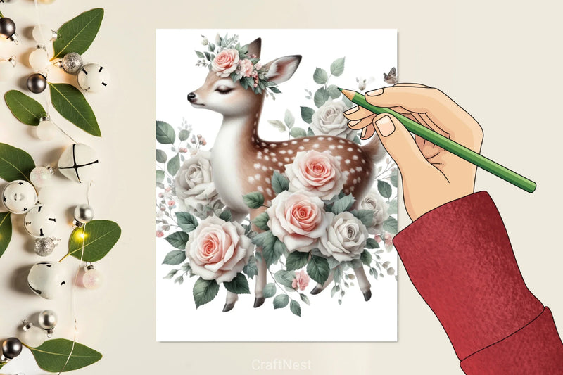 Deer with Roses Clipart Bundle - CraftNest - Digital Crafting and Art