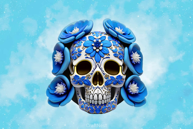 Royal Blue Floral Skulls Clipart Bundle - CraftNest - Digital Crafting and Art