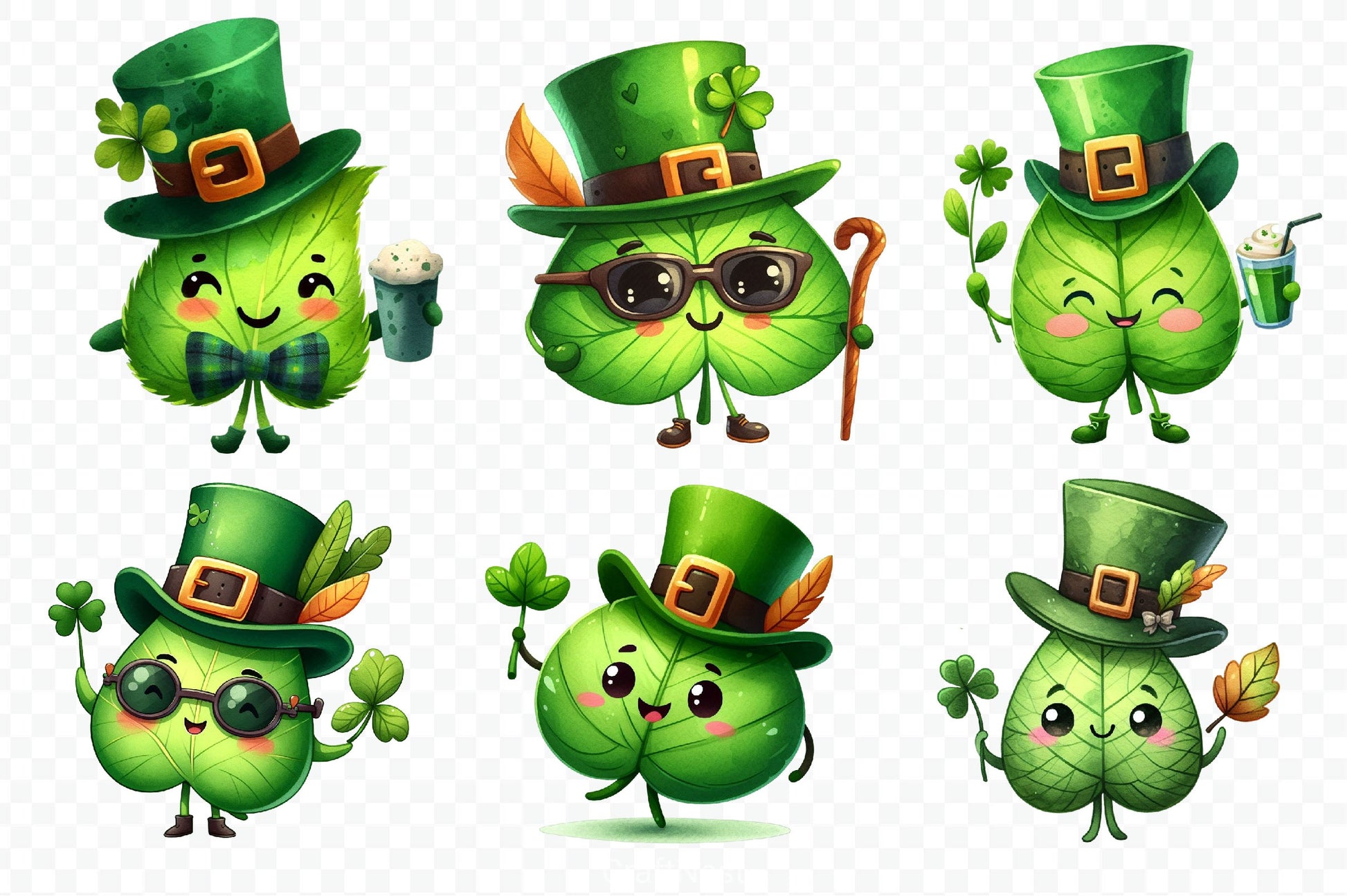 St Patricks Kawaii Shamrocks Clipart Bundle - CraftNest - Digital Crafting and Art