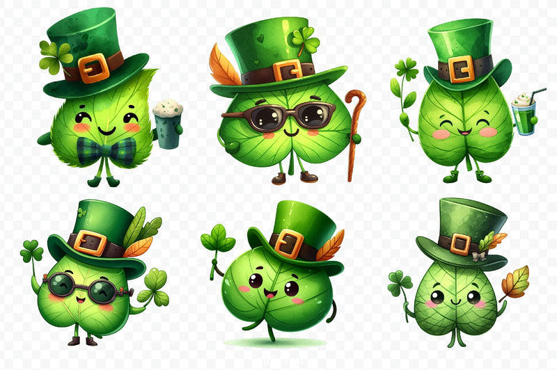 St Patricks Kawaii Shamrocks Clipart Bundle - CraftNest - Digital Crafting and Art