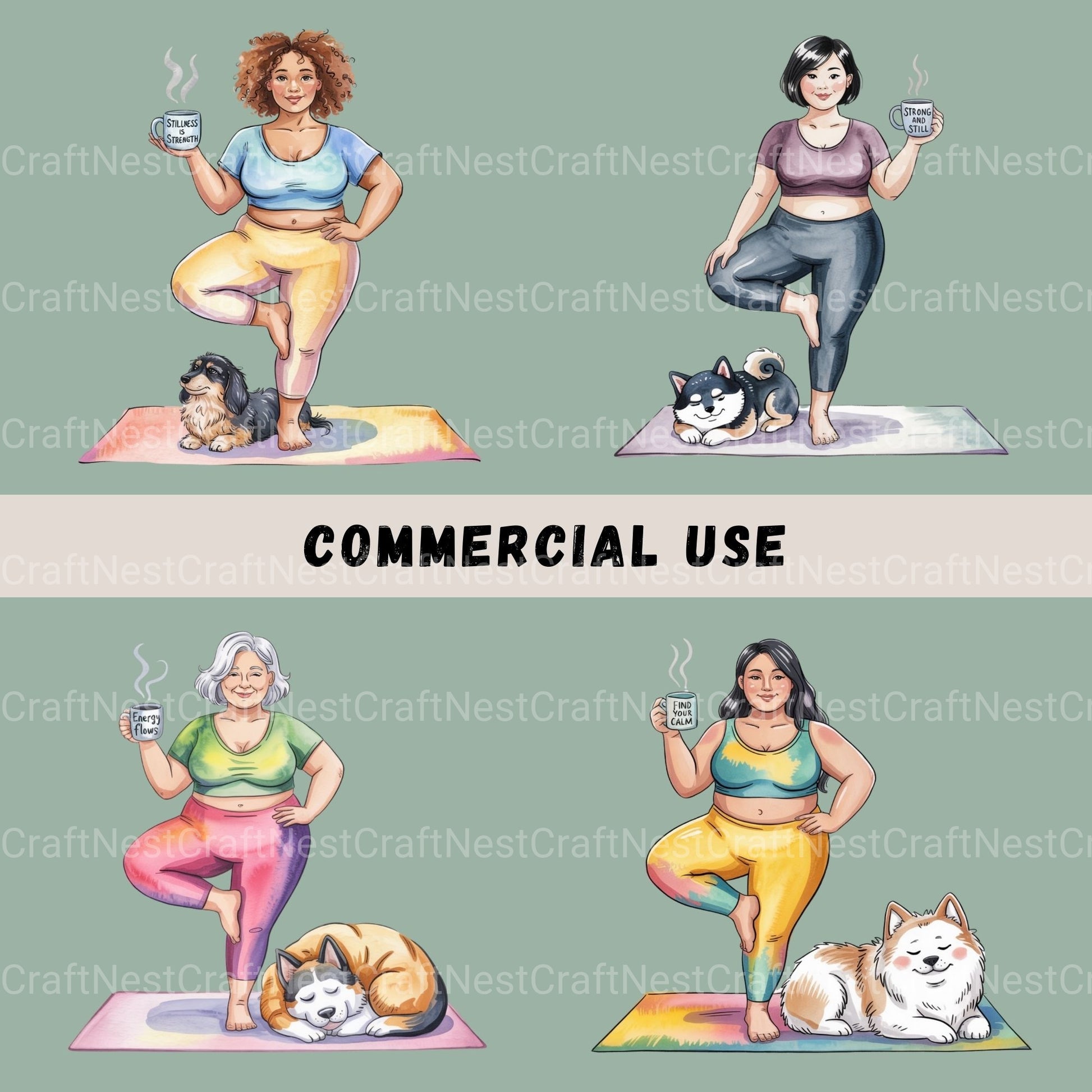 Plus Size Ladies With Dog & Yoga Clipart Bundle - CraftNest - Digital Crafting and Art