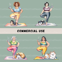 Plus Size Ladies With Dog & Yoga Clipart Bundle - CraftNest - Digital Crafting and Art