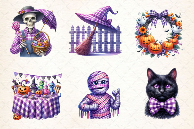 Purple Gingham Halloween Clipart Bundle - CraftNest - Digital Crafting and Art