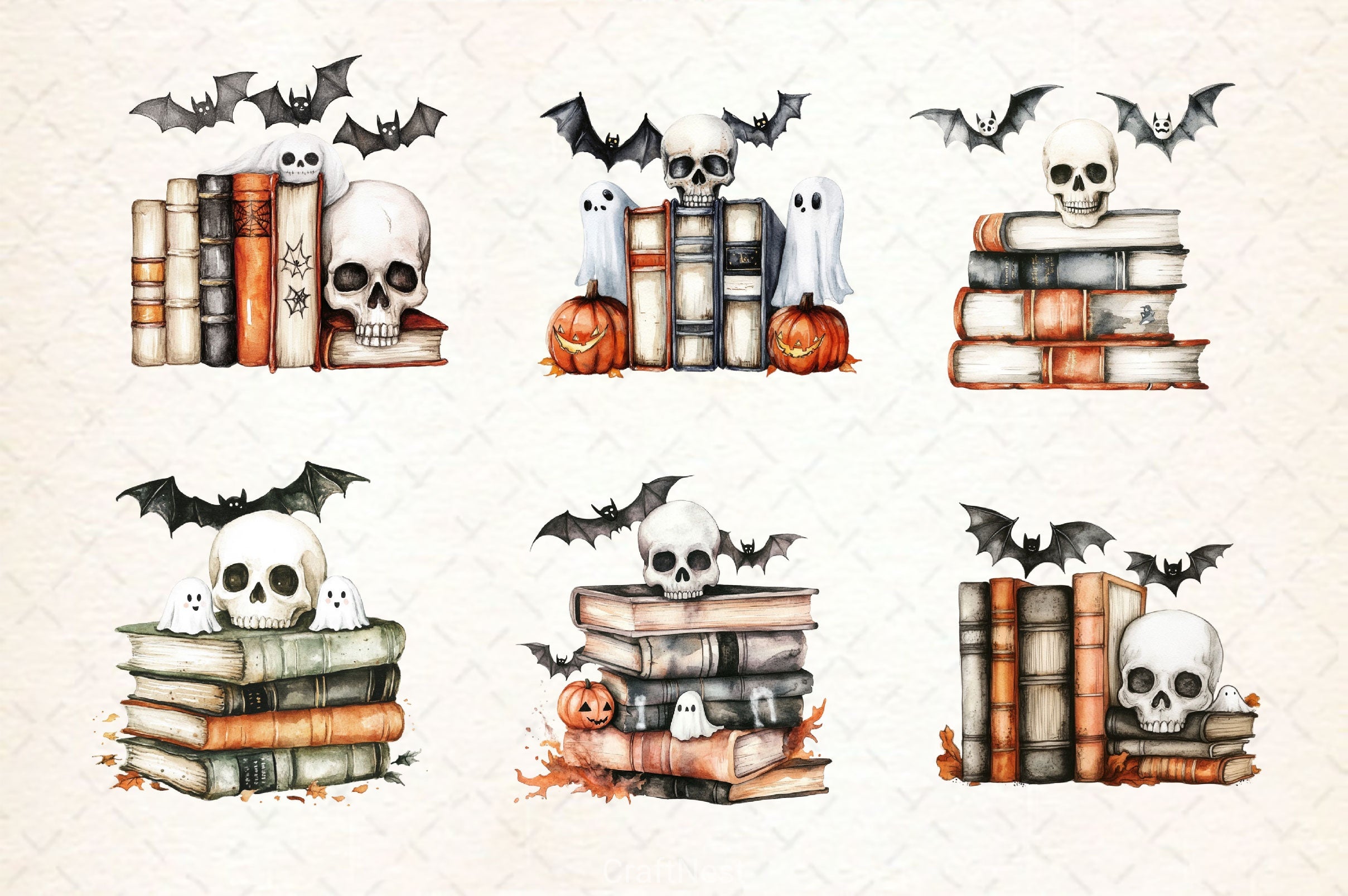 Skull Spell Books Spooky Halloween Clipart Bundle - CraftNest - Digital Crafting and Art