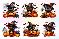 Cute Black Cat Halloween Clipart Bundle - CraftNest - Digital Crafting and Art
