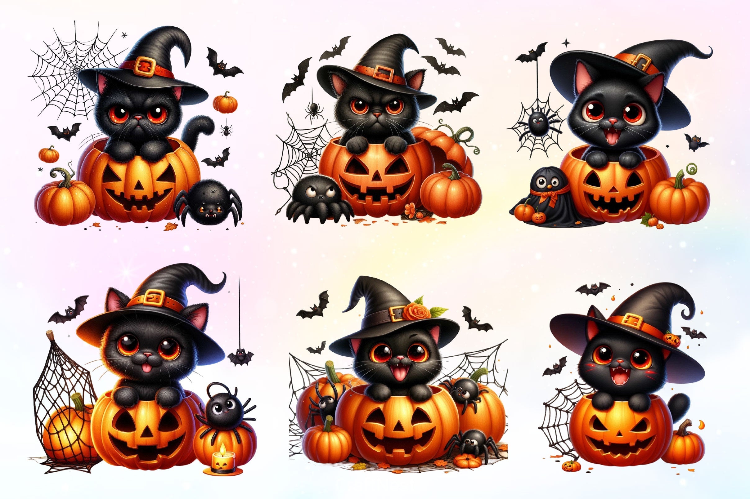 Cute Black Cat Halloween Clipart Bundle - CraftNest - Digital Crafting and Art