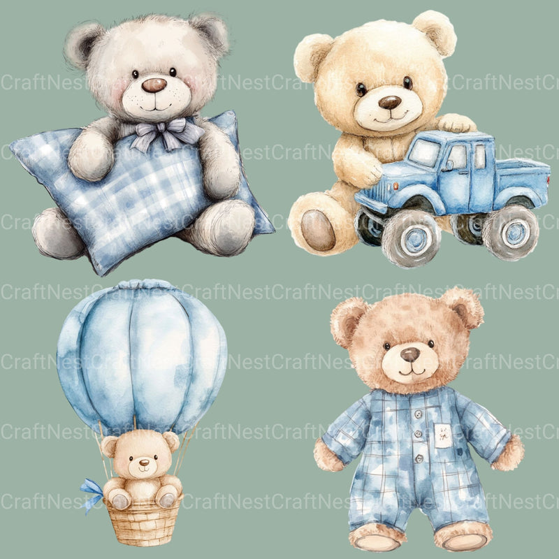 Blue Teddy Bear Clipart Bundle - CraftNest - Digital Crafting and Art