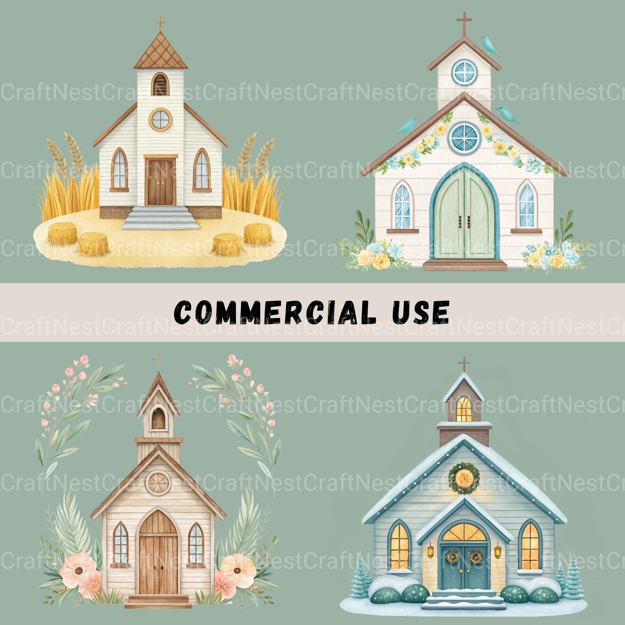 Countryside Churches Clipart Bundle - CraftNest - Digital Crafting and Art