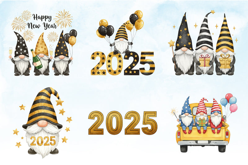 New Year Gnomes 2025 Clipart Bundle 4 - CraftNest - Digital Crafting and Art