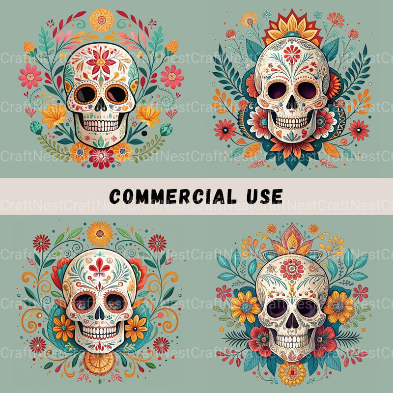 Mexican Floral Skulls Clipart Bundle - CraftNest - Digital Crafting and Art