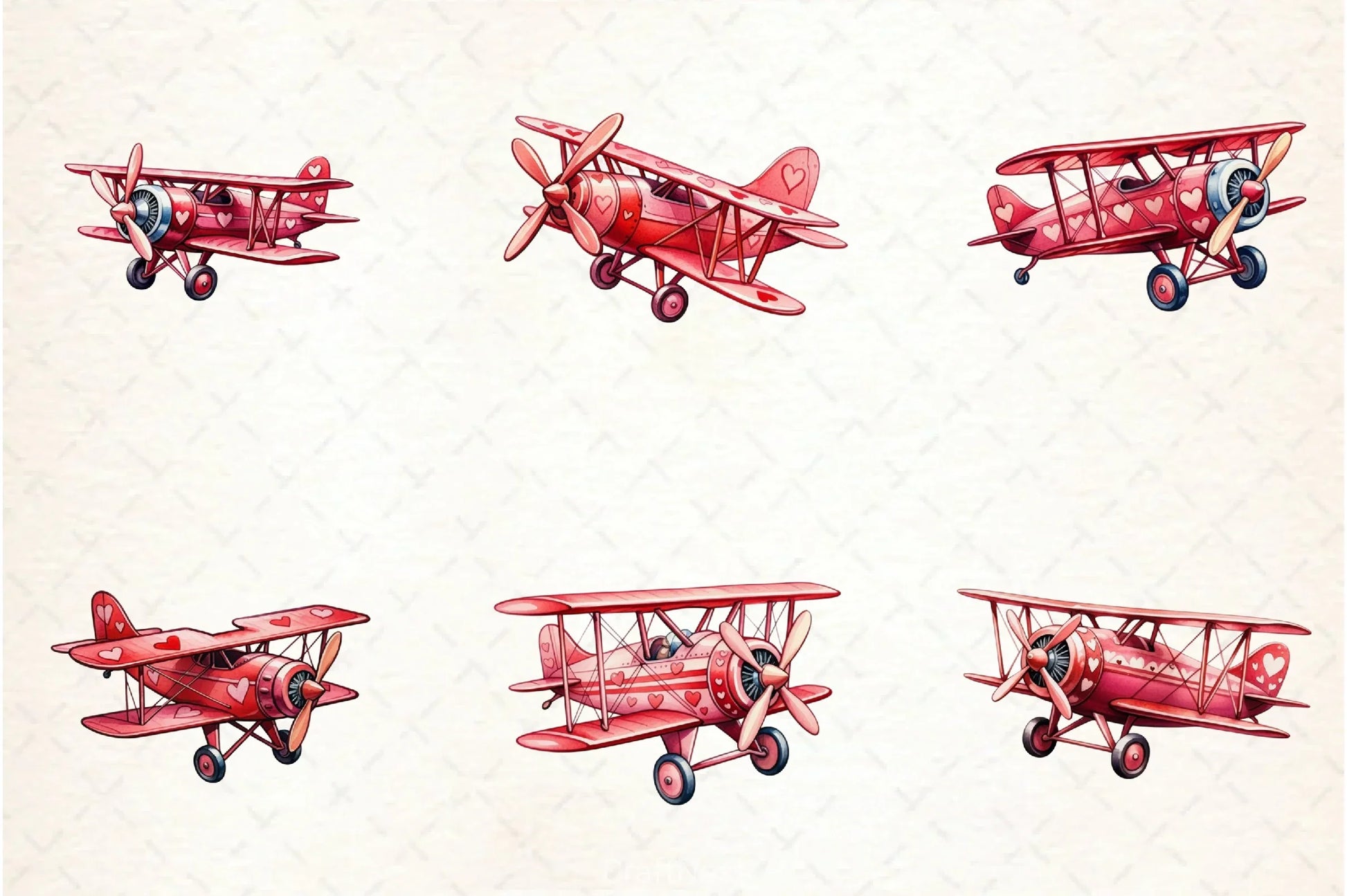 Pink Vintage Airplane Valentine Clipart Bundle - CraftNest - Digital Crafting and Art