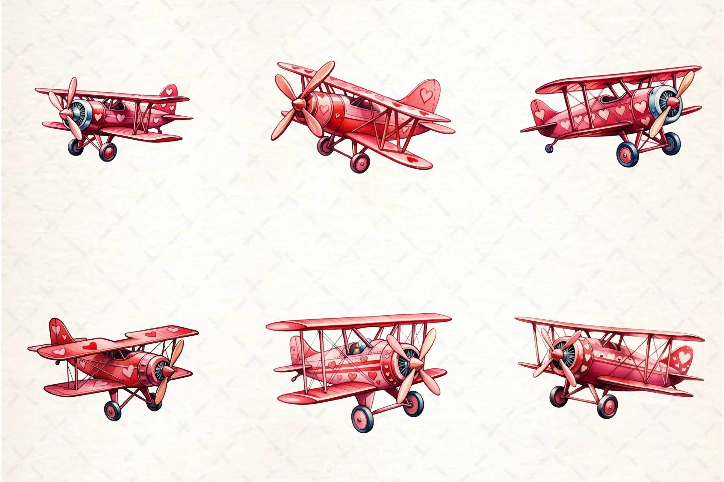 Pink Vintage Airplane Valentine Clipart Bundle - CraftNest - Digital Crafting and Art