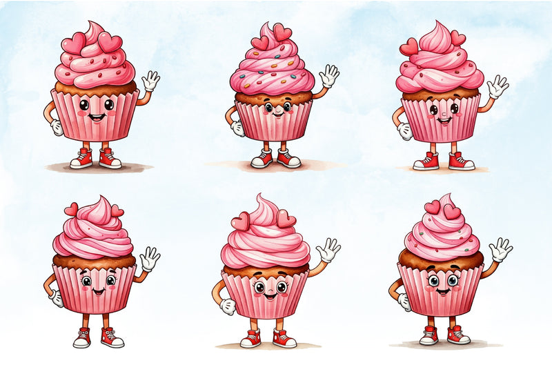 Kawaii Valentine Cupcake Clipart Bundle - CraftNest - Digital Crafting and Art