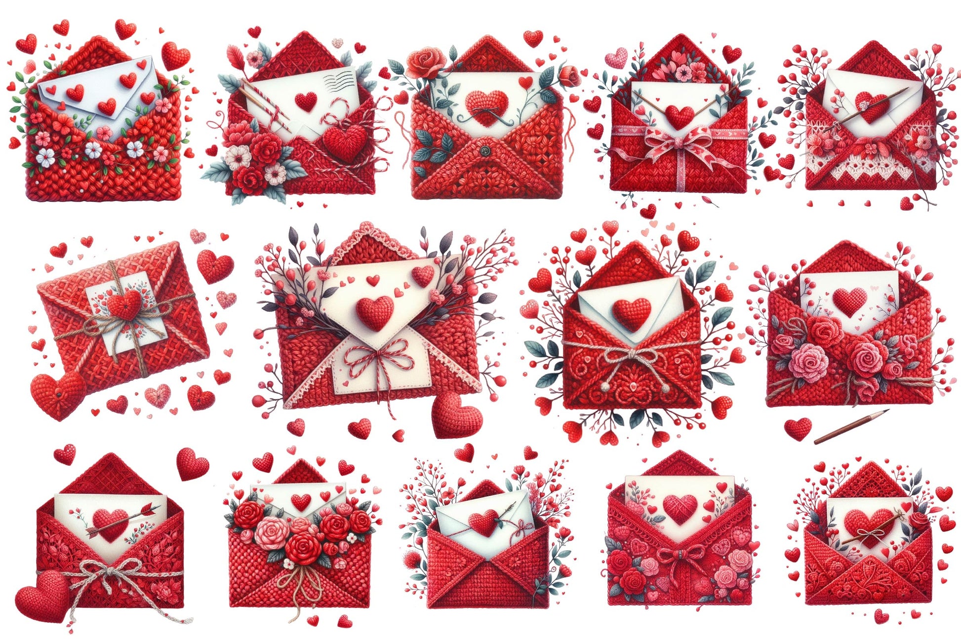 Red Valentine Crochet Envelopes Clipart Bundle - CraftNest - Digital Crafting and Art