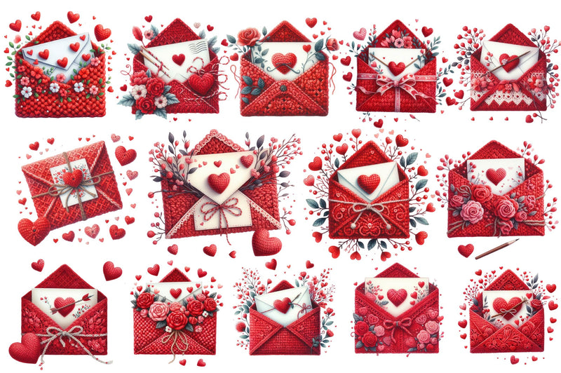 Red Valentine Crochet Envelopes Clipart Bundle - CraftNest - Digital Crafting and Art