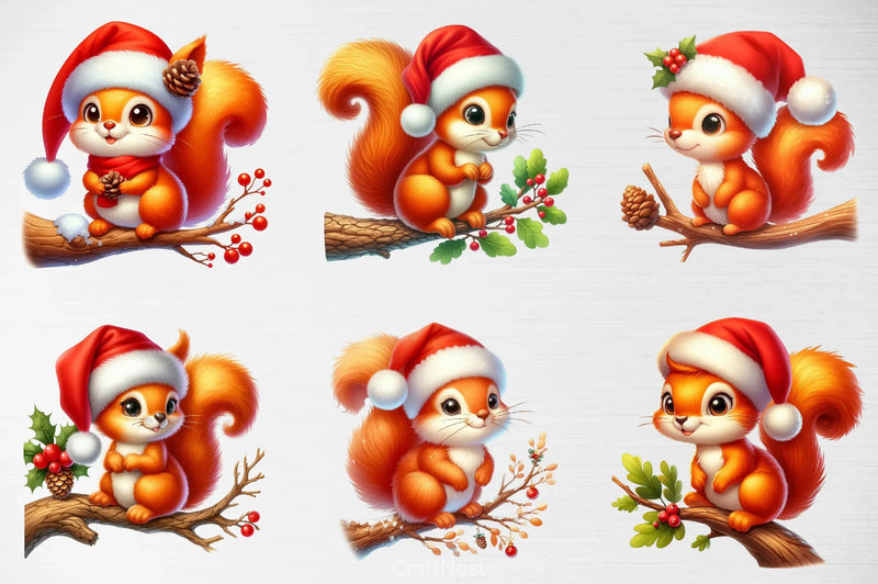 Christmas Squirrel Clipart Bundle - CraftNest - Digital Crafting and Art