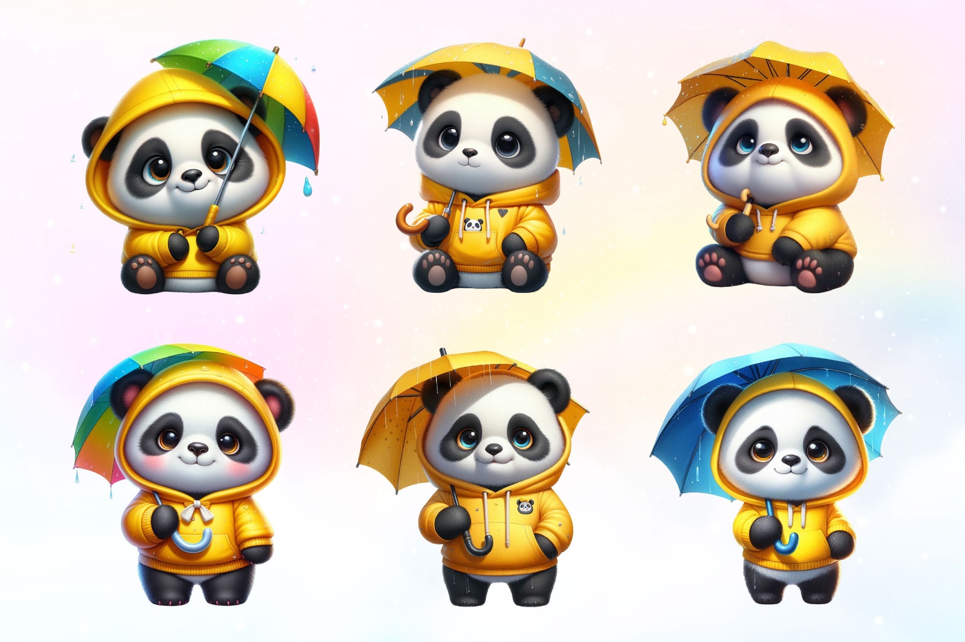 Funny Little Pandas Umbrella Clipart Bundle 2 - CraftNest - Digital Crafting and Art