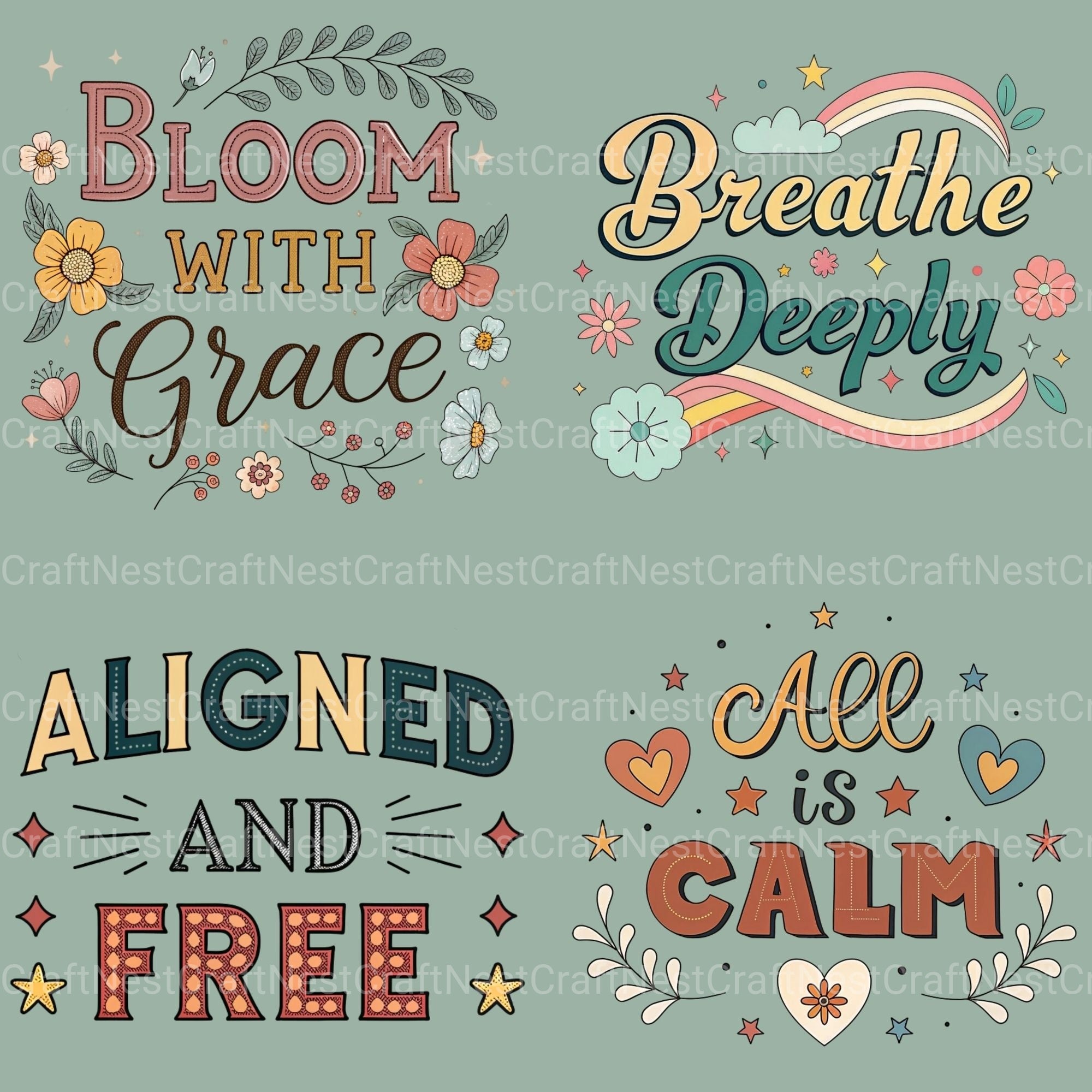 Boho Retro Quotes Clipart Bundle - CraftNest - Digital Crafting and Art
