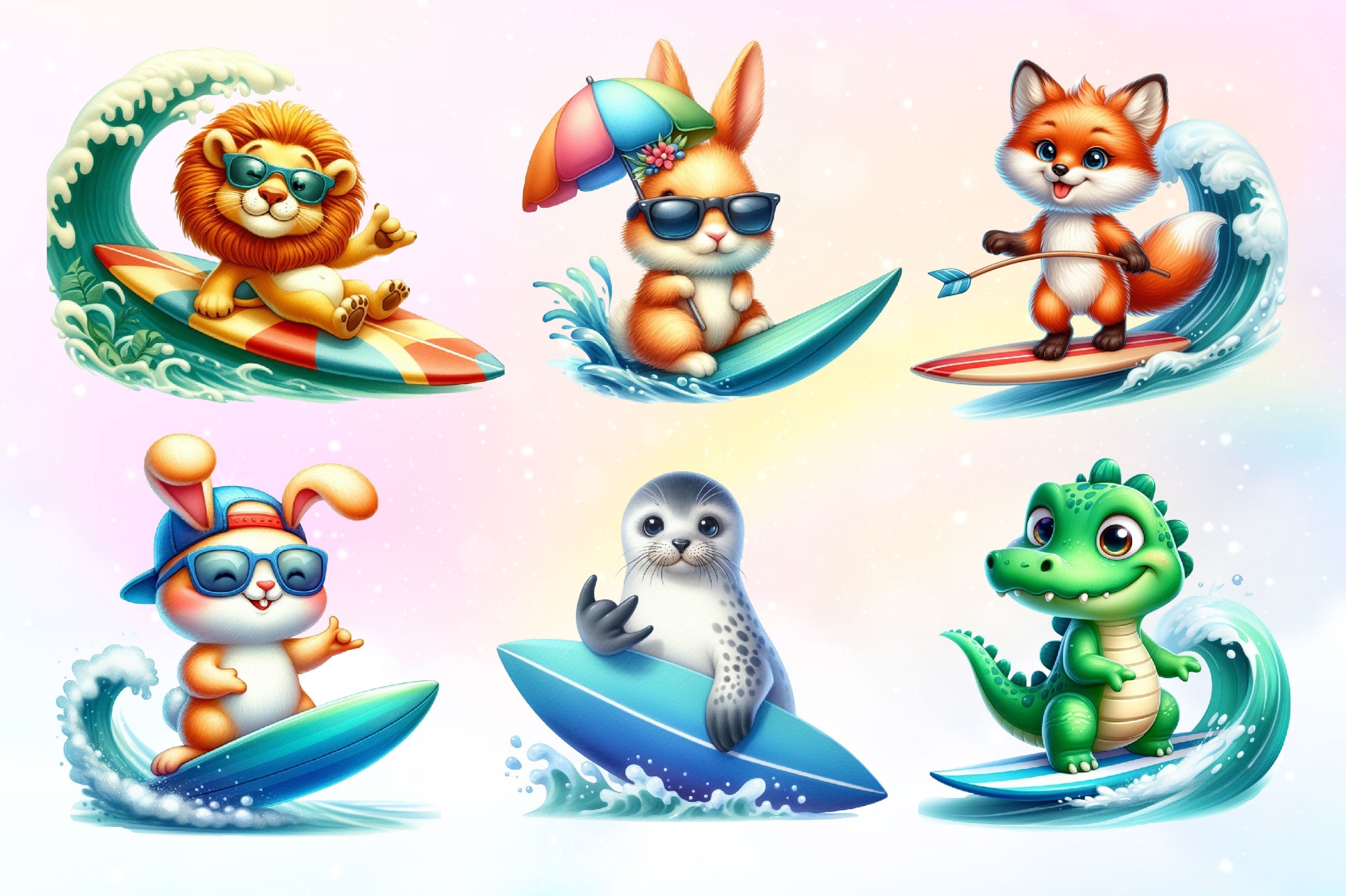 Animals Surfing Clipart Bundle 2 - CraftNest - Digital Crafting and Art