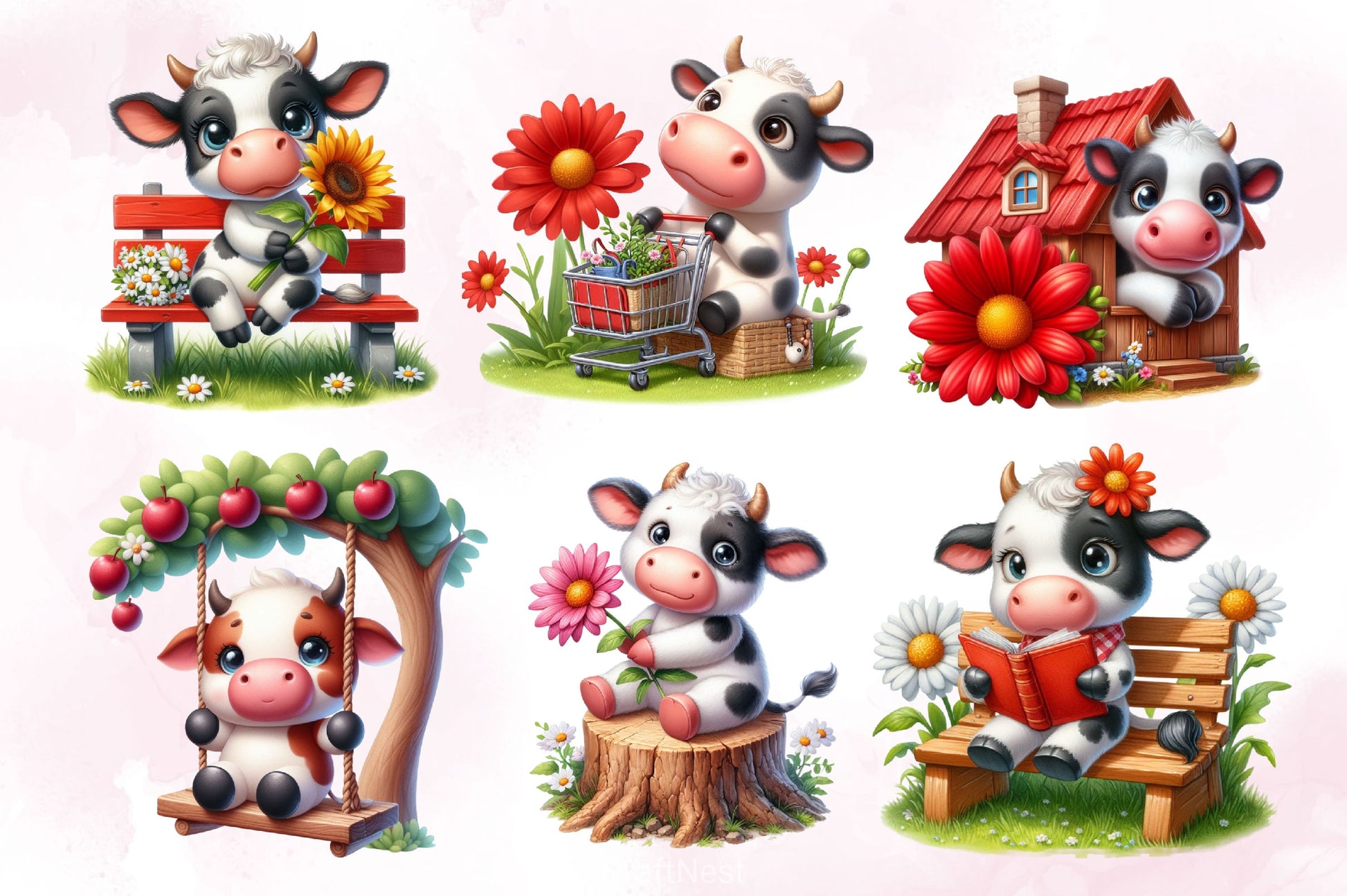 Cute Cow Clipart Bundle 3 - CraftNest - Digital Crafting and Art