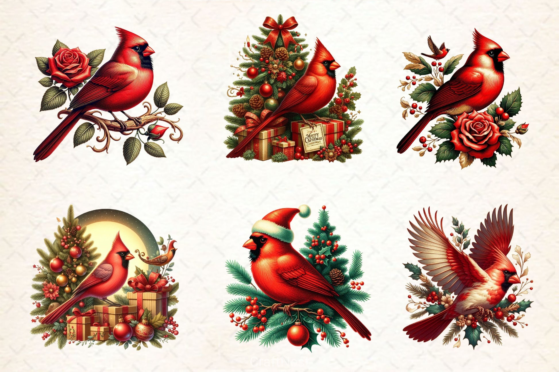 Christmas Cardinal Bird Clipart Bundle - CraftNest - Digital Crafting and Art