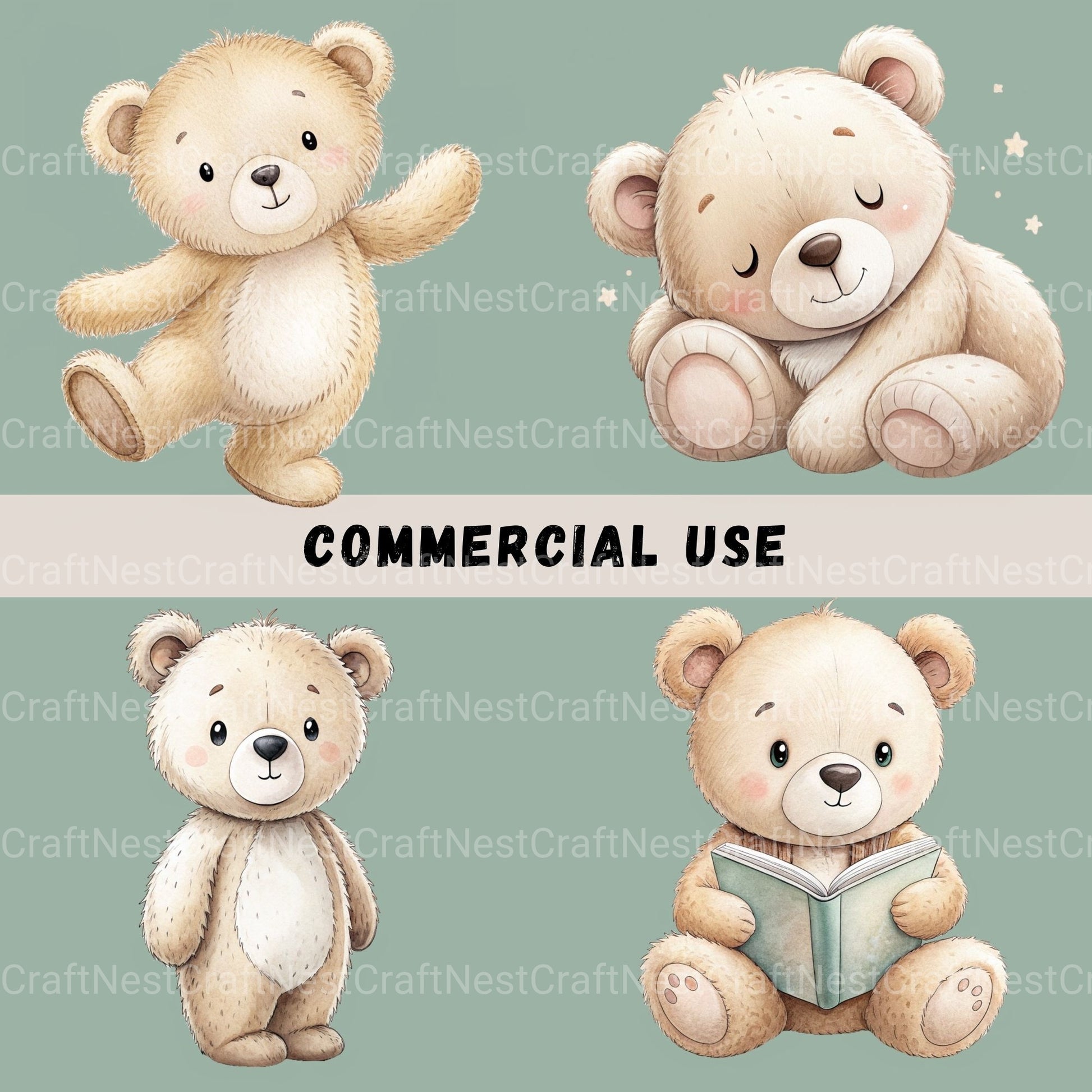 Neutral Bears Clipart Bundle - CraftNest - Digital Crafting and Art
