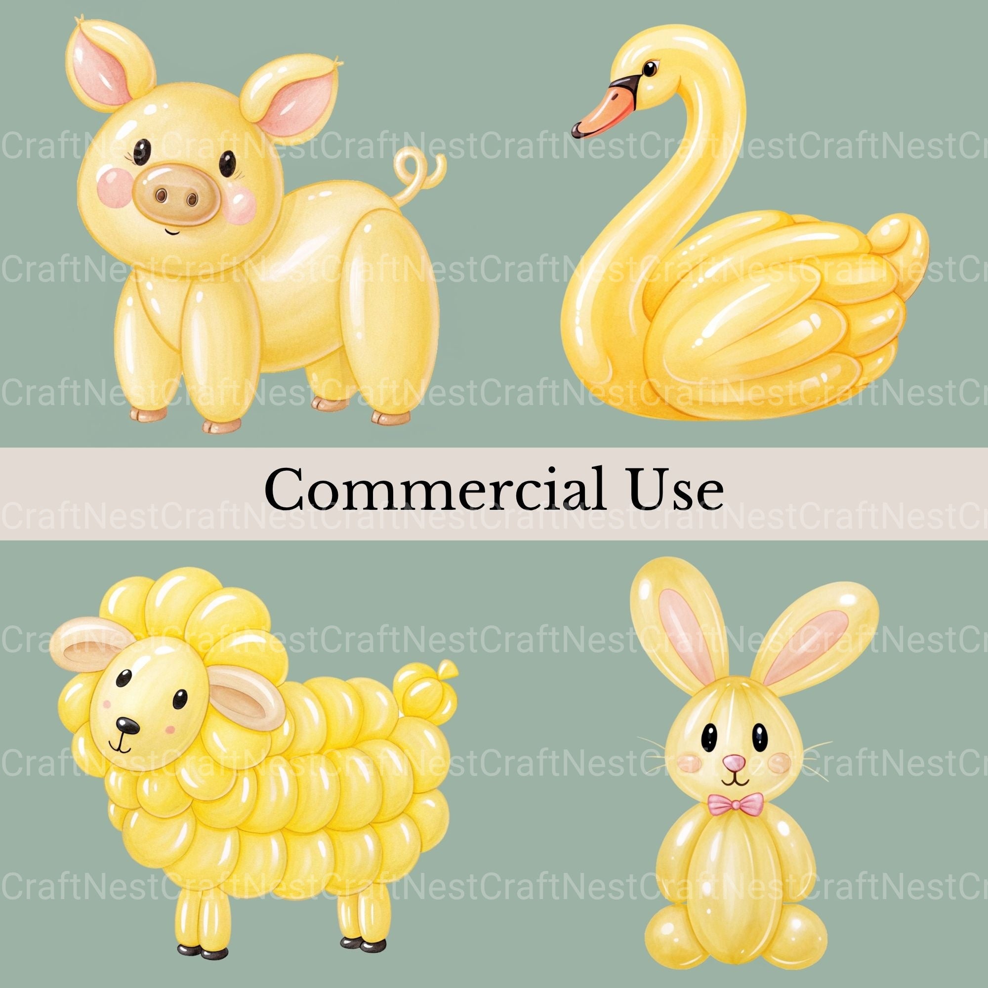 Balloon Animals Yellow Clipart Bundle - CraftNest - Digital Crafting and Art