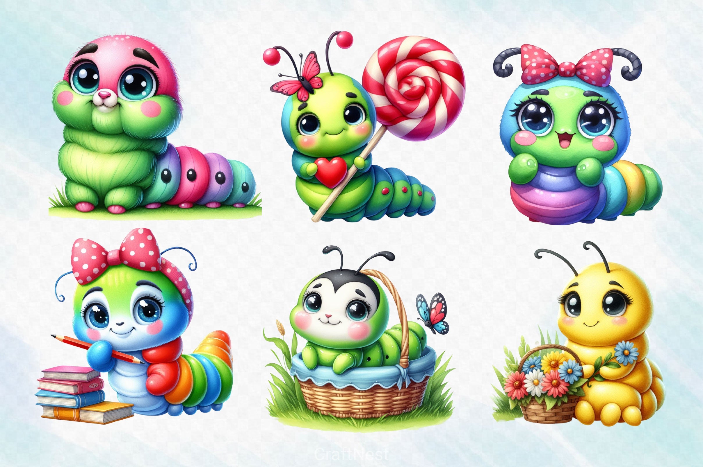 Cute Caterpillars Clipart Bundle - CraftNest - Digital Crafting and Art
