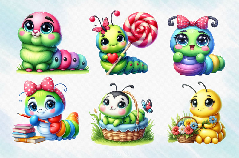 Cute Caterpillars Clipart Bundle - CraftNest - Digital Crafting and Art