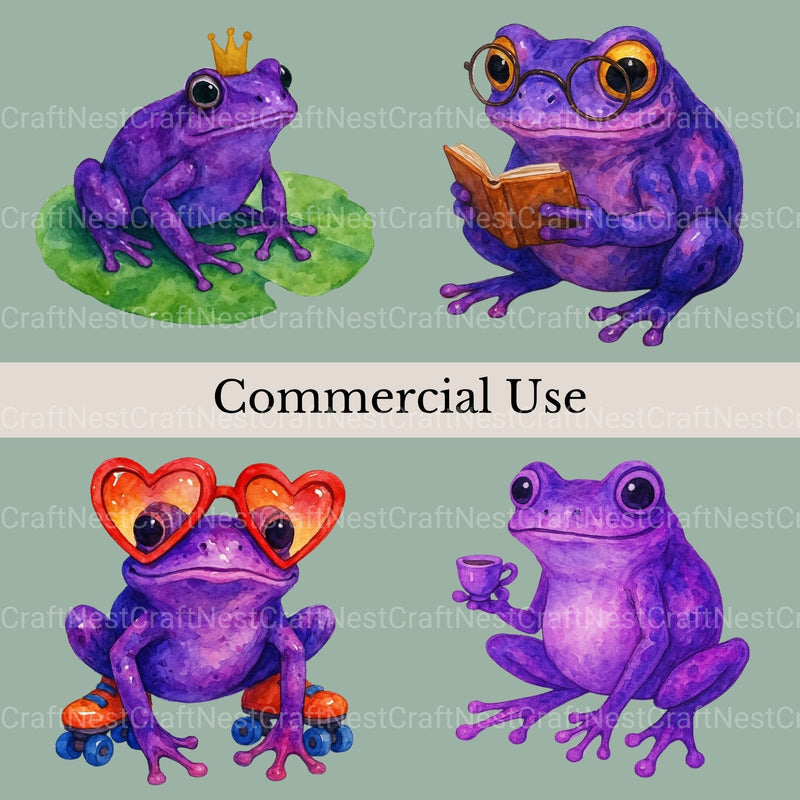 Purple Frogs Clipart Bundle - CraftNest - Digital Crafting and Art