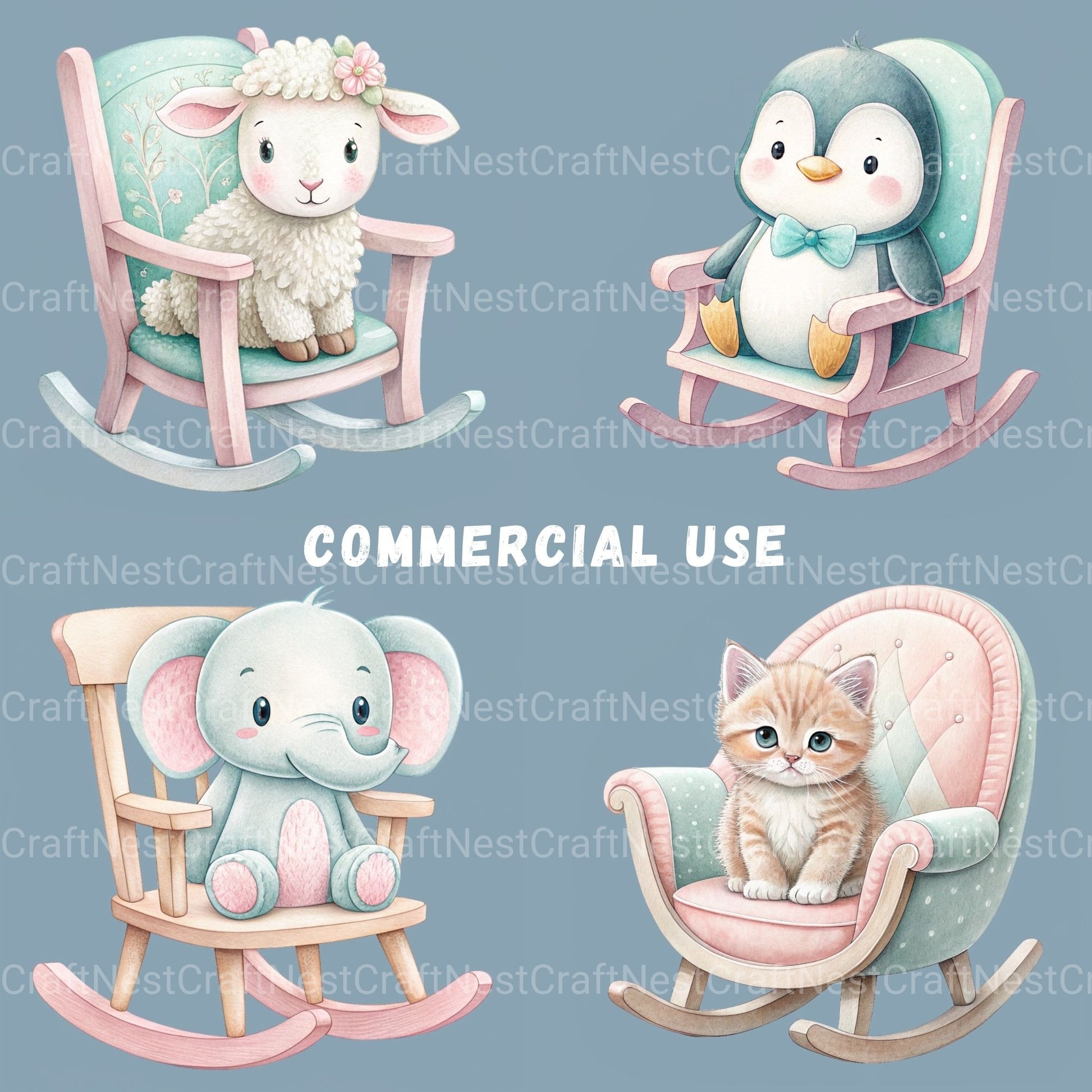 Rocking Chair Nursery Animals Clipart Bundle - CraftNest - Digital Crafting and Art