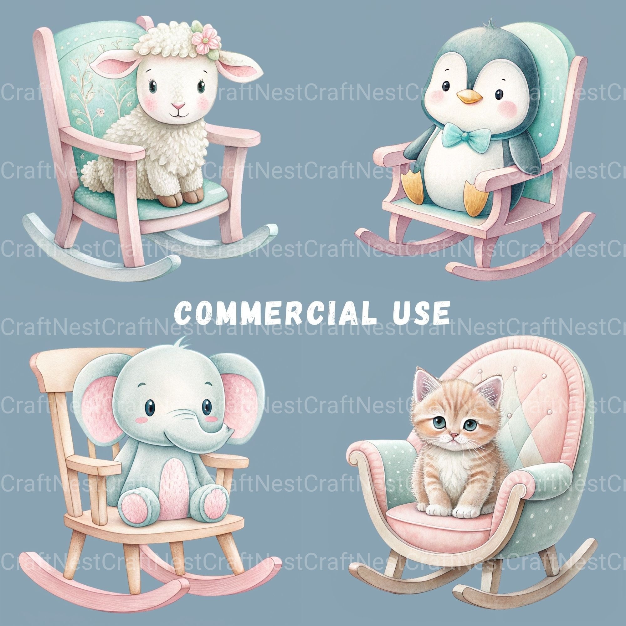 Rocking Chair Nursery Animals Clipart Bundle - CraftNest - Digital Crafting and Art