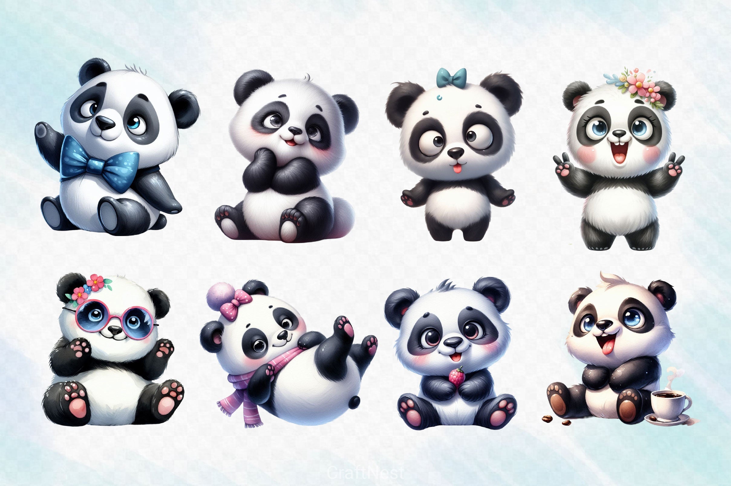 Funny Cute Panda Clipart Bundle - CraftNest - Digital Crafting and Art