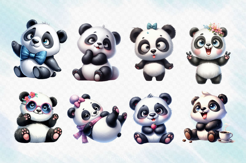 Funny Cute Panda Clipart Bundle - CraftNest - Digital Crafting and Art