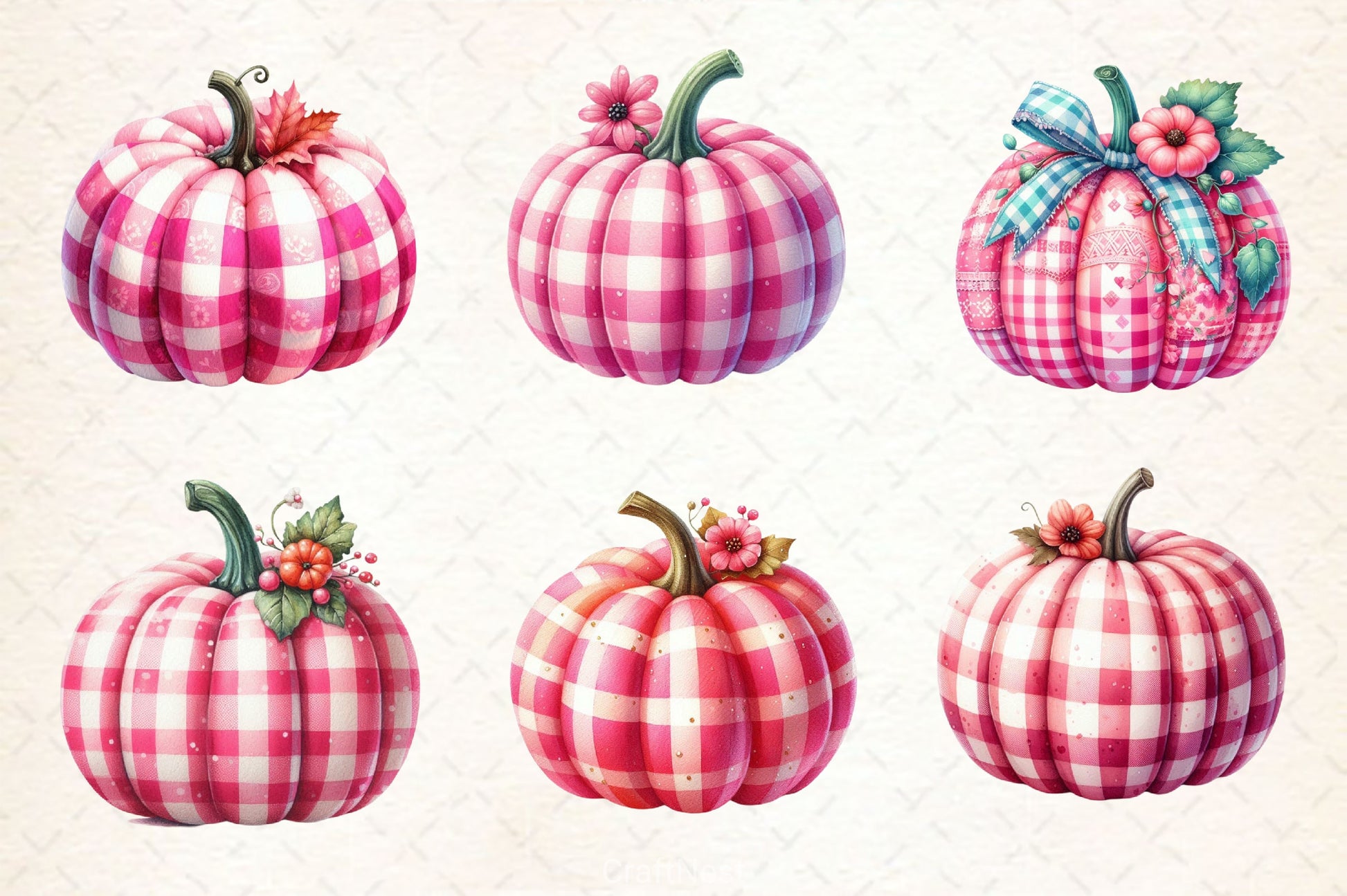 Pink Gingham Pumpkin Clipart Bundle 2 - CraftNest - Digital Crafting and Art