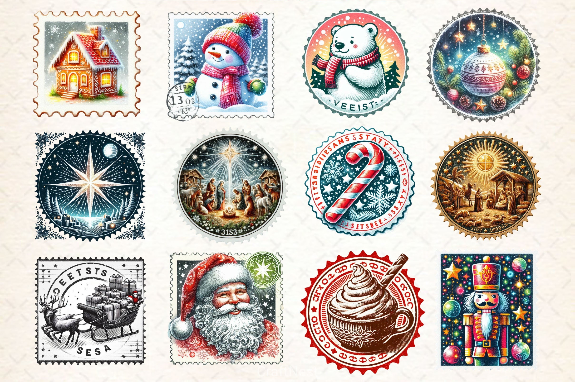 Christmas Stamps Clipart Bundle 2 - CraftNest - Digital Crafting and Art
