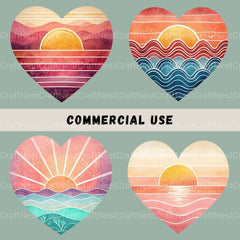 Retro Sunset Hearts Clipart Bundle - CraftNest - Digital Crafting and Art