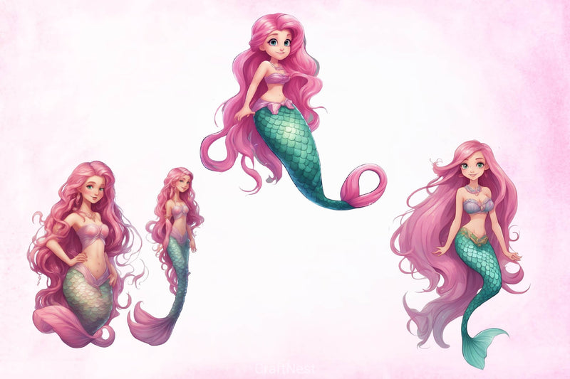Cute Mermaid Clipart Bundle 4 - CraftNest - Digital Crafting and Art