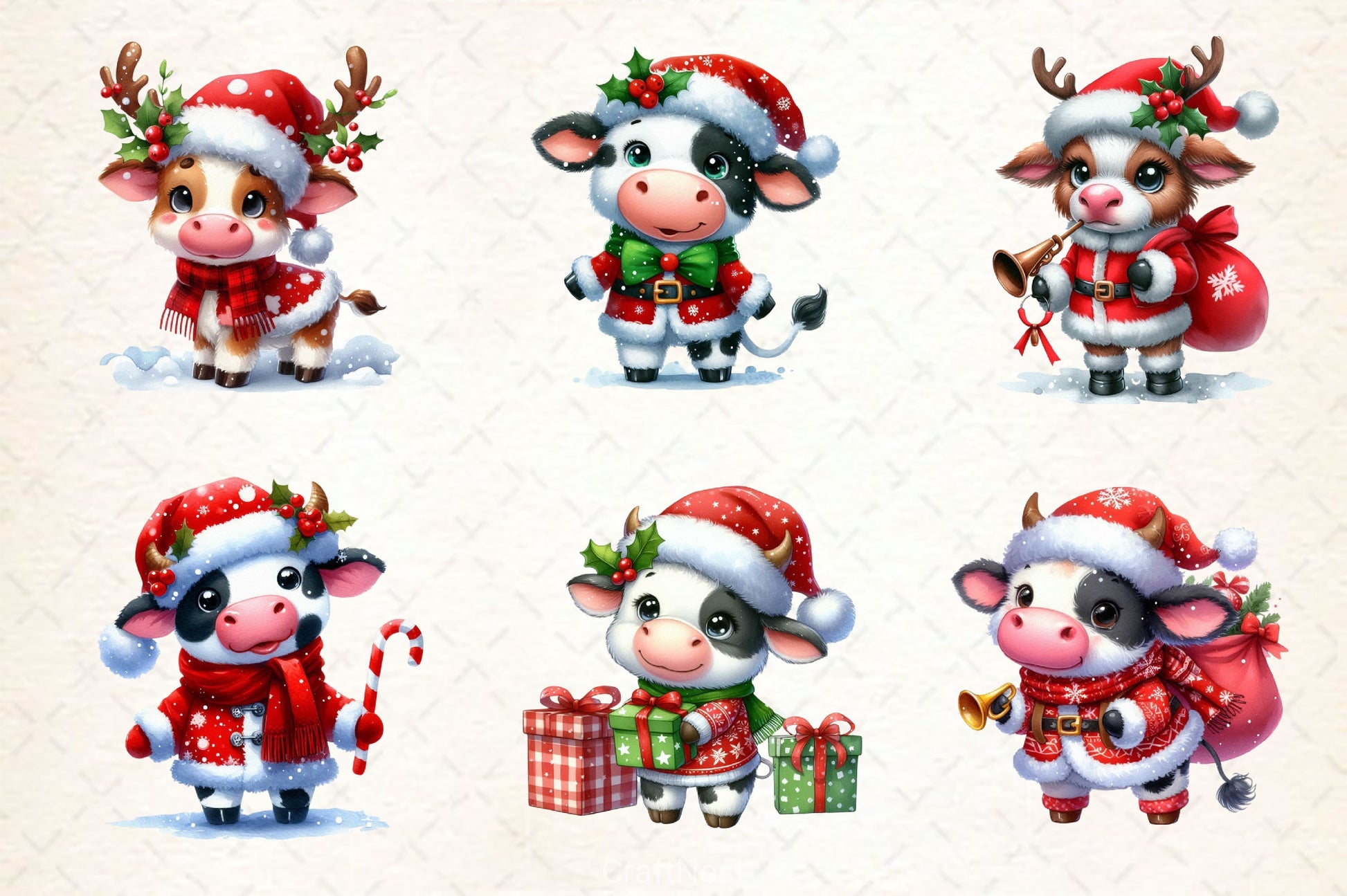 Christmas Cow Cute Cow Clipart Bundle - CraftNest - Digital Crafting and Art