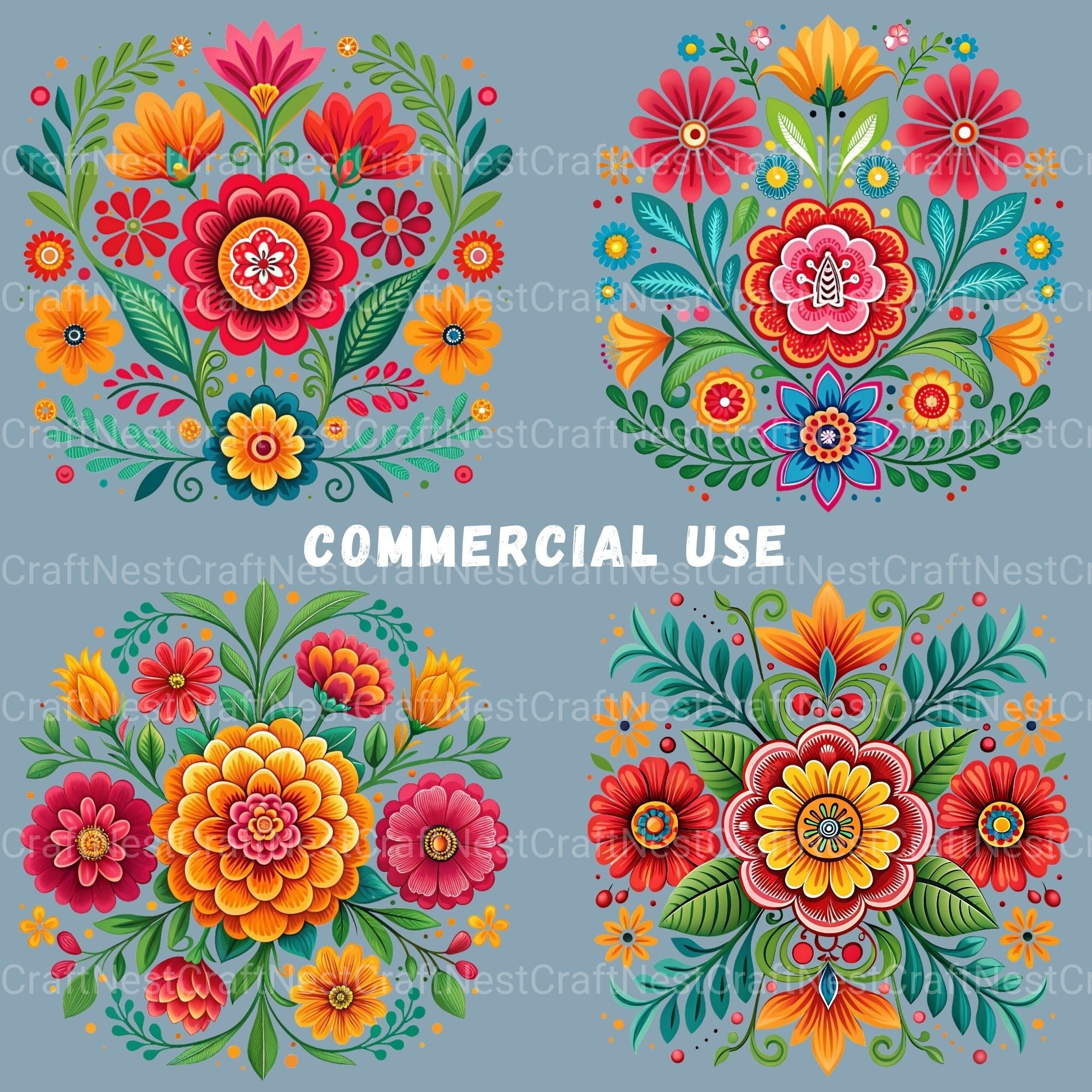 Mexican Flowers 3 Clipart Bundle - CraftNest - Digital Crafting and Art