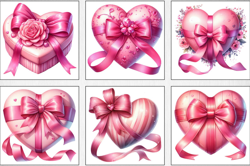 Valentine's Pink Heart Bow Clipart Bundle - CraftNest - Digital Crafting and Art