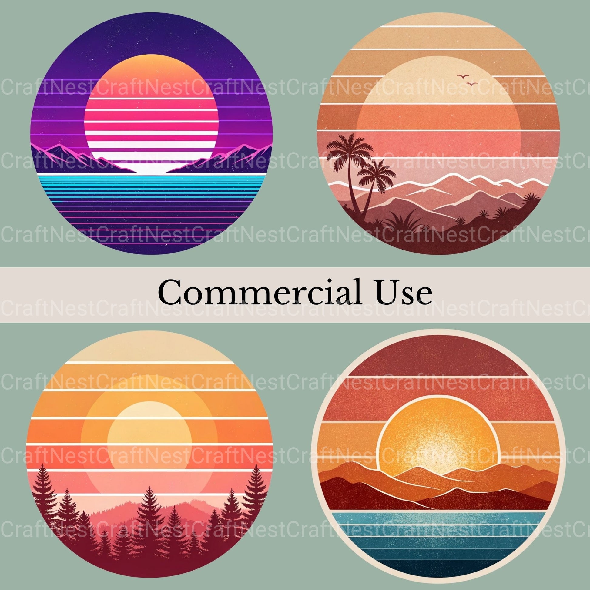 Retro Sunsets Clipart Bundle 1 - CraftNest - Digital Crafting and Art