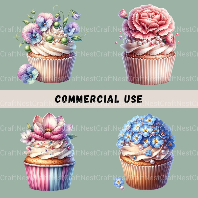 Cupcakes Floral Clipart Bundle - CraftNest - Digital Crafting and Art