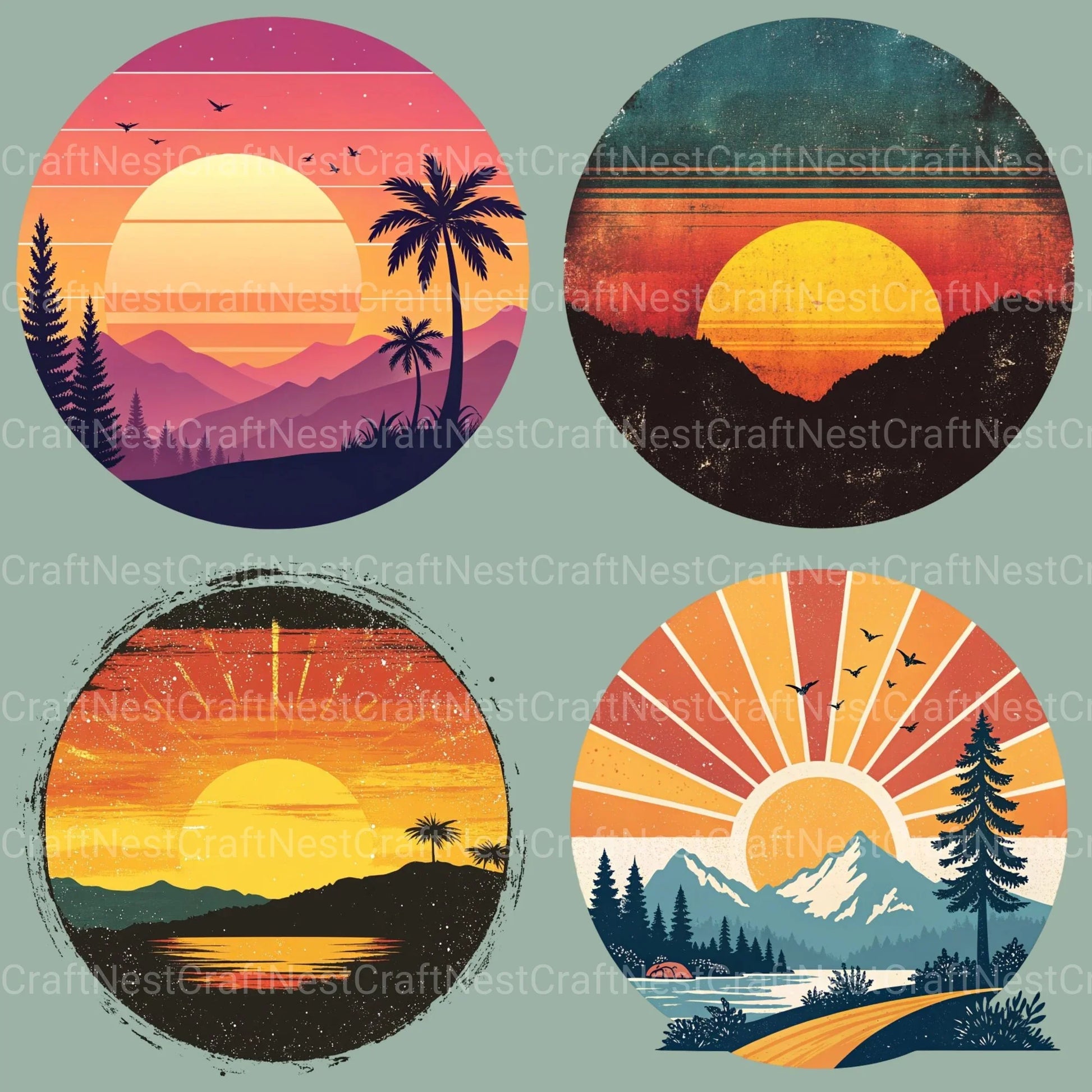 Retro Sunsets 2 Clipart Bundle 1 - CraftNest - Digital Crafting and Art