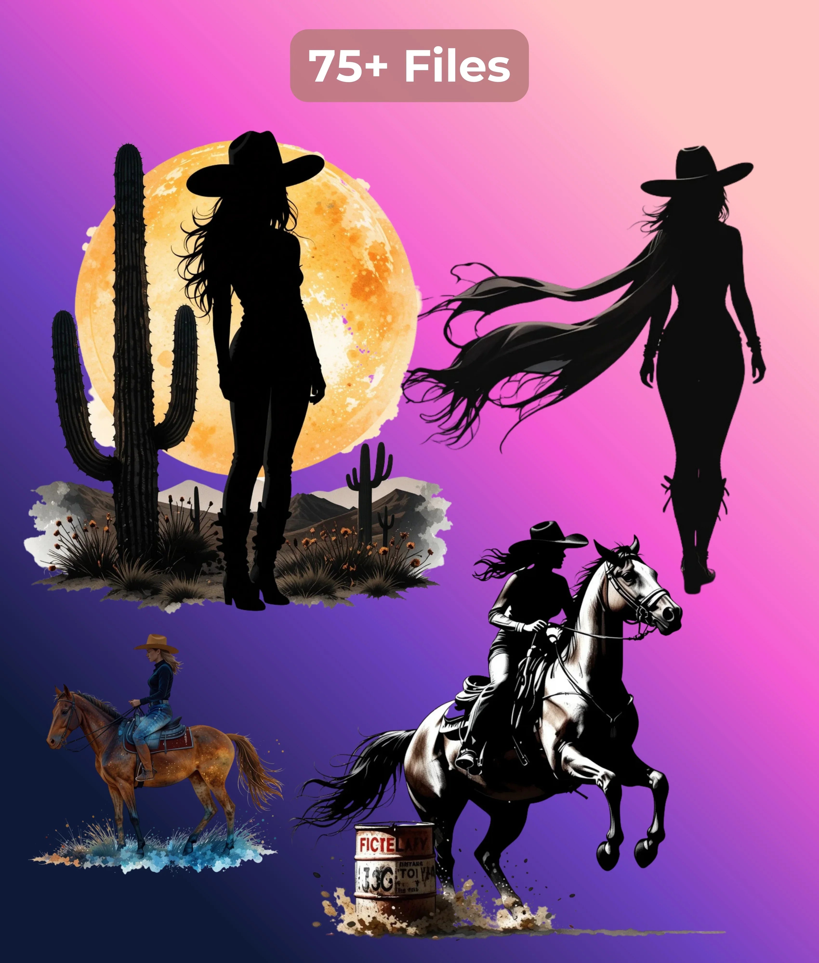 Cowgirl Silhouette Clipart Bundle - CraftNest - Digital Crafting and Art
