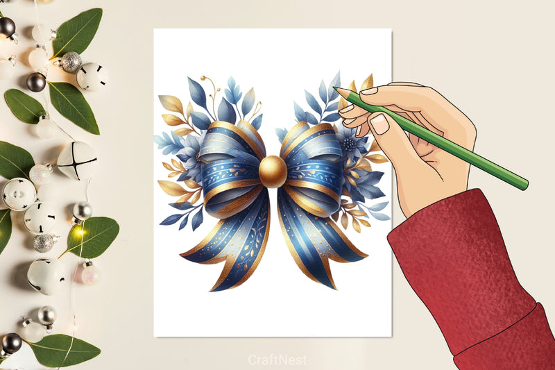 Blue Gold Bow Clipart Bundle - CraftNest - Digital Crafting and Art