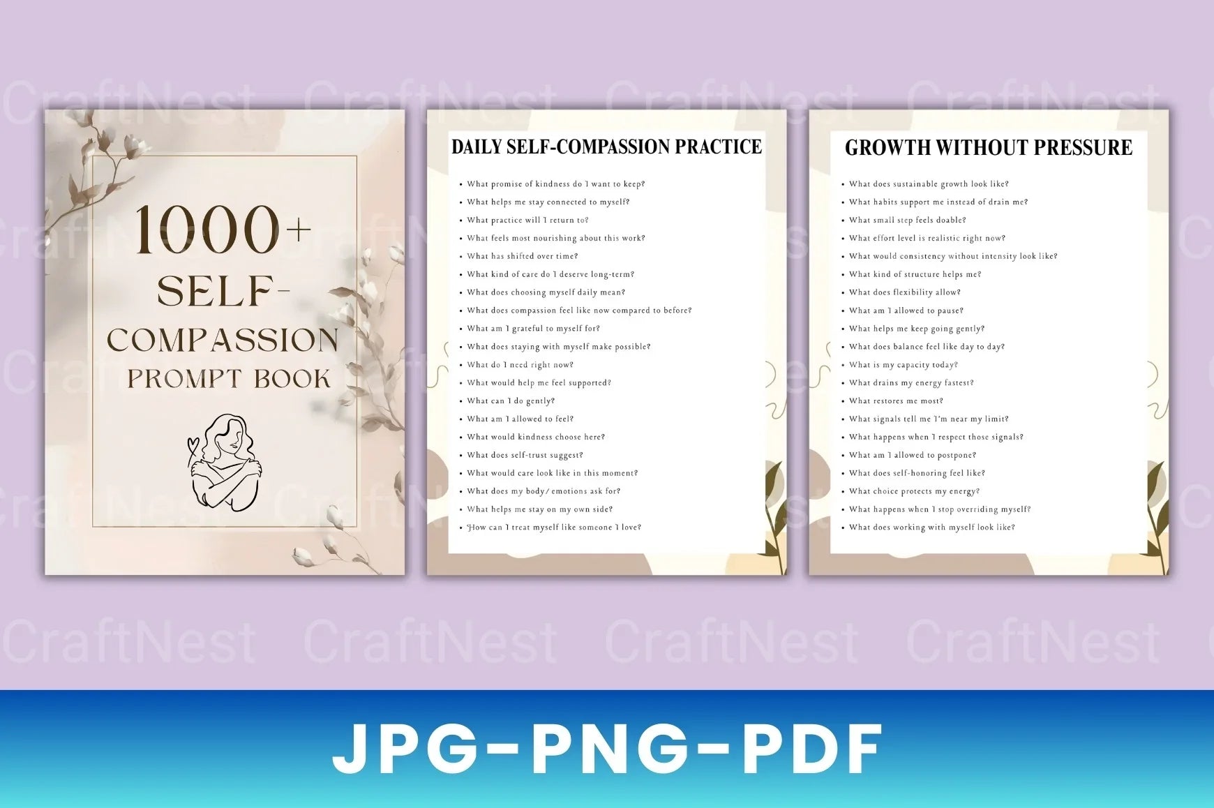 Self-Compassion Prompt Book for Personal Growth - CraftNest - Digital Crafting and Art